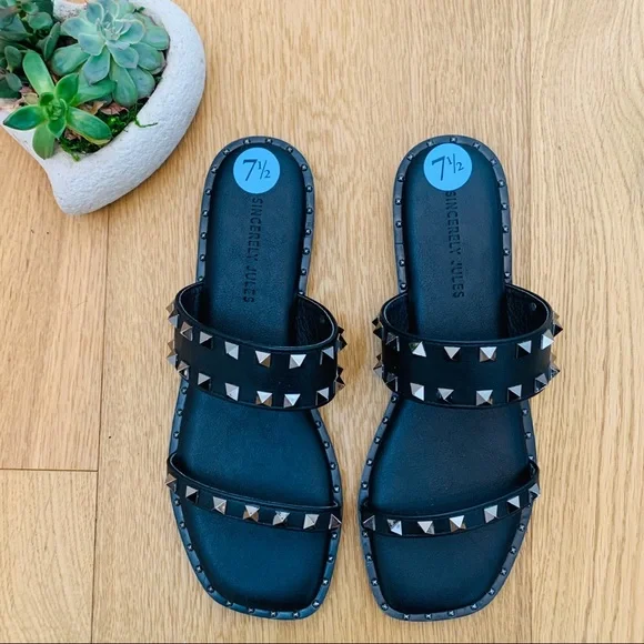 Sincerely Jules Women’s Studded Double Banded Sandal SZ 7.5 - Picture 2 of 5